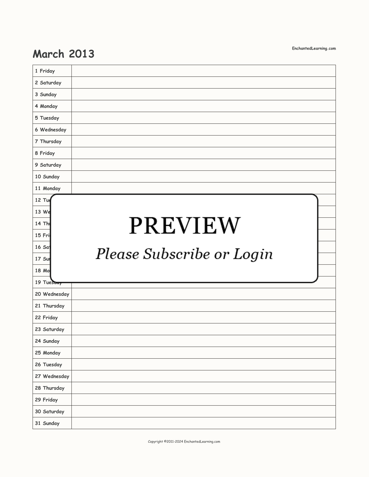 2013 Scheduling Calendar interactive printout page 3