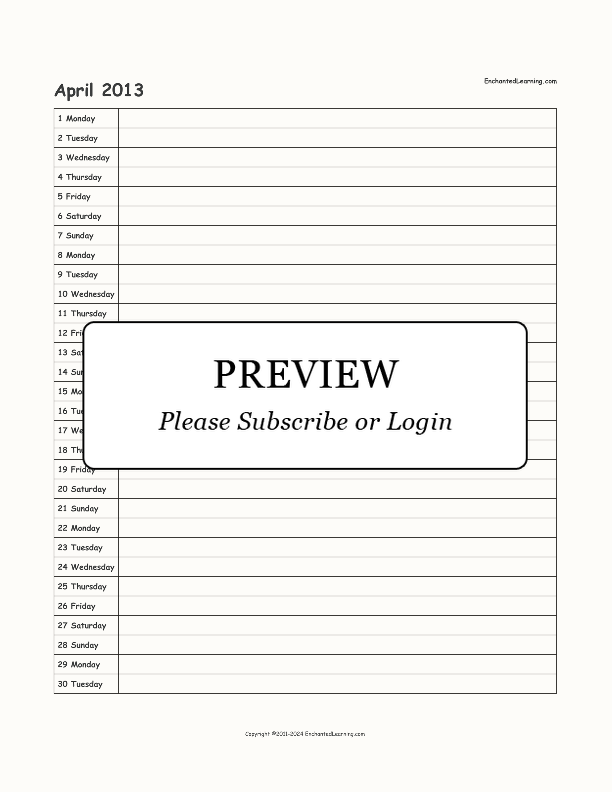 2013 Scheduling Calendar interactive printout page 4