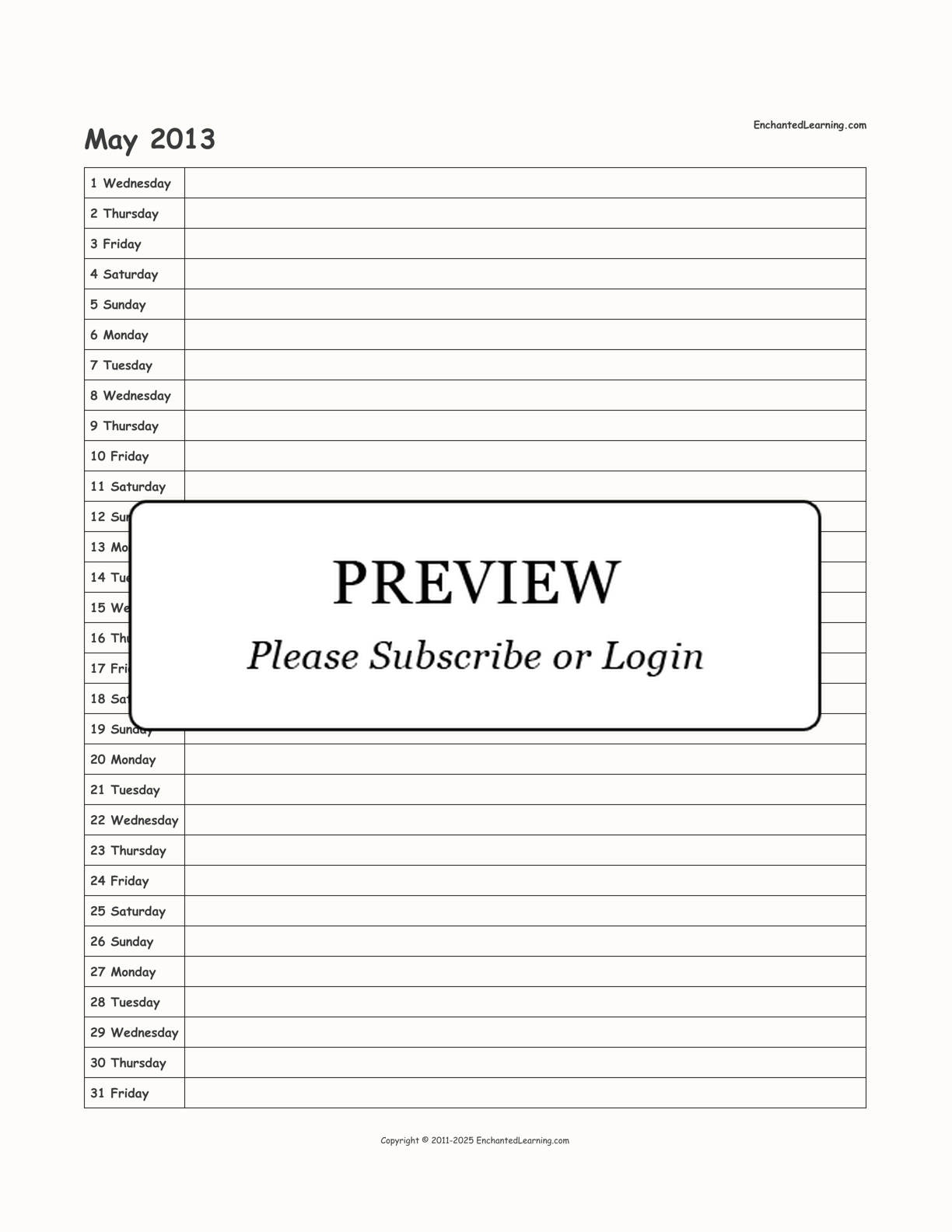 2013 Scheduling Calendar interactive printout page 5