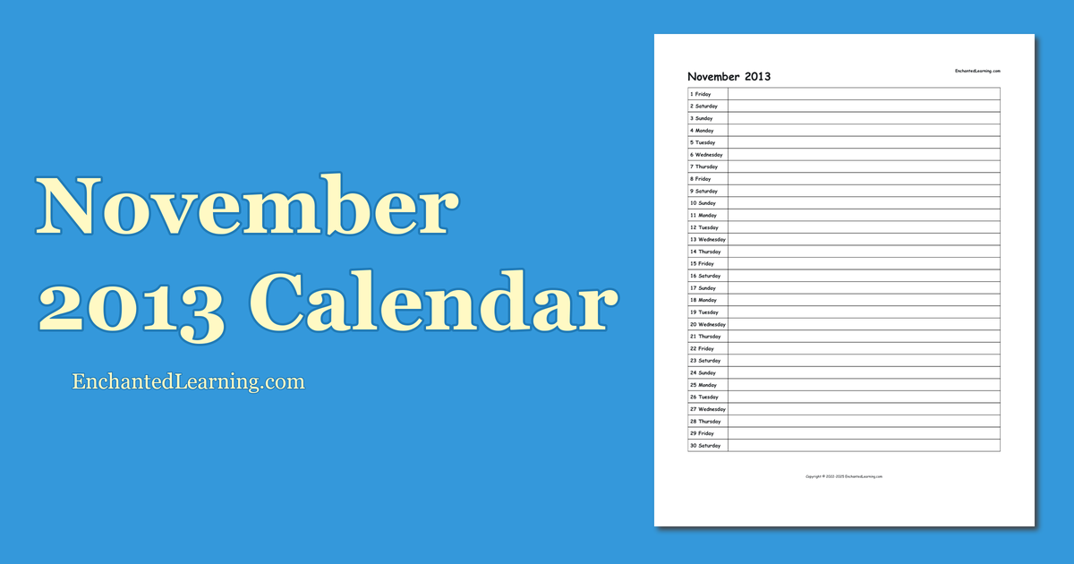 November 2013 Scheduling Calendar - Enchanted Learning