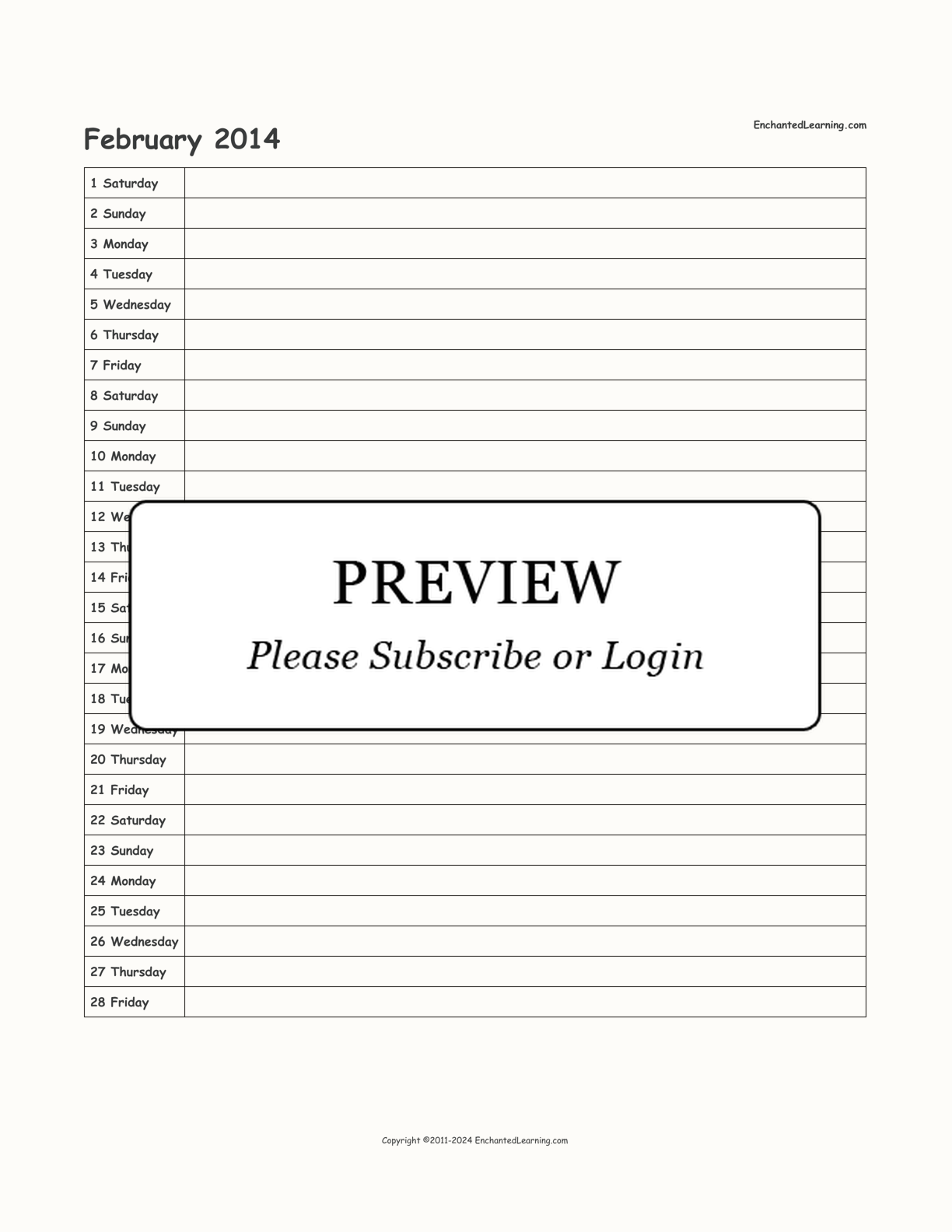 2014 Scheduling Calendar interactive printout page 2
