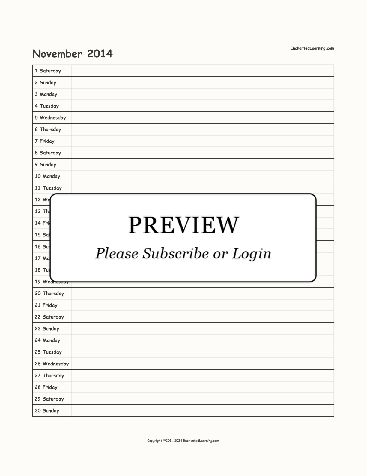 2014 Scheduling Calendar interactive printout page 11