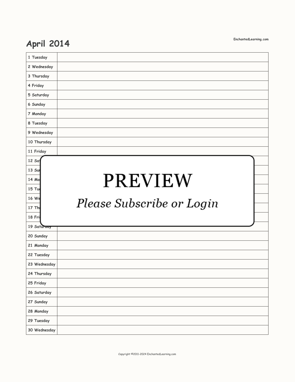 2014 Scheduling Calendar interactive printout page 4