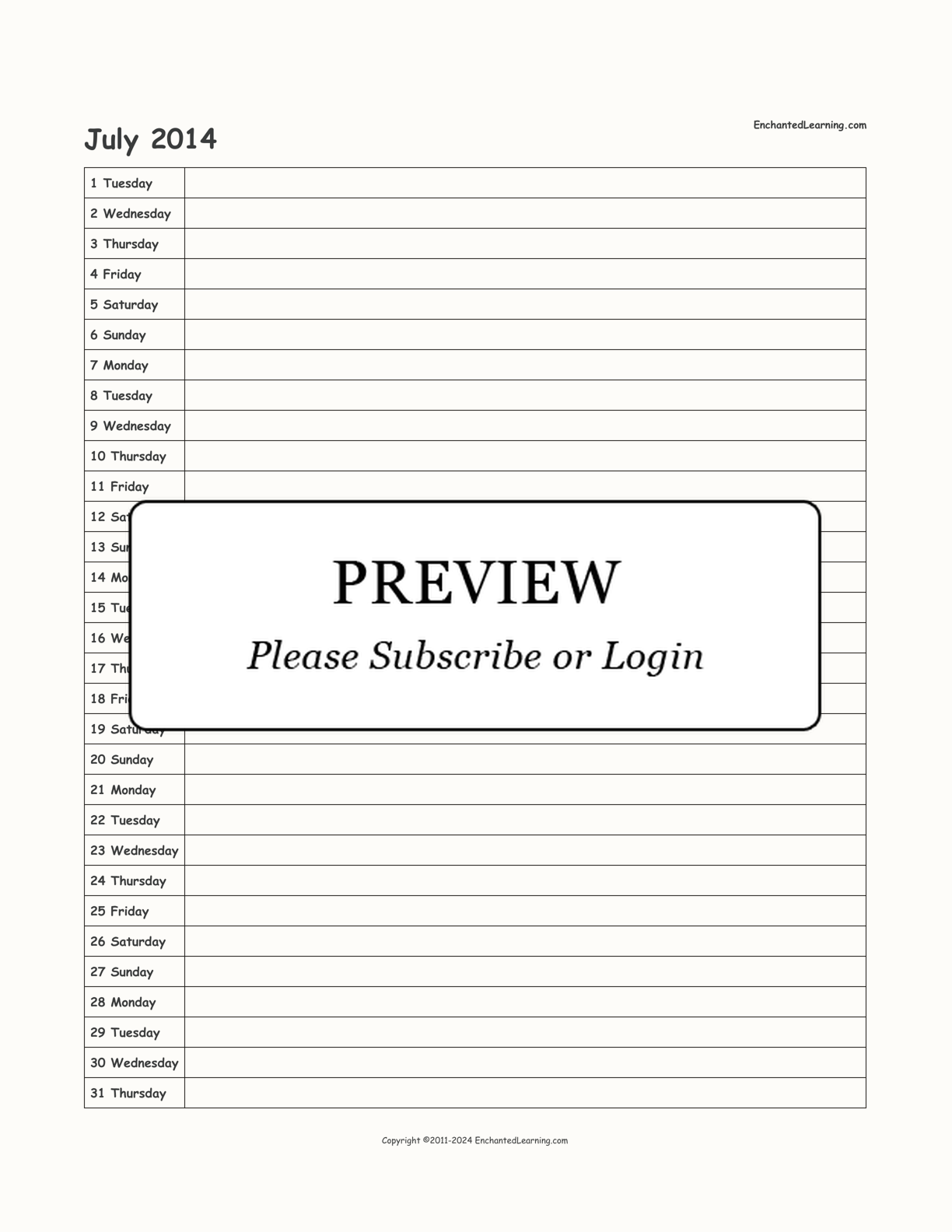 2014 Scheduling Calendar interactive printout page 7