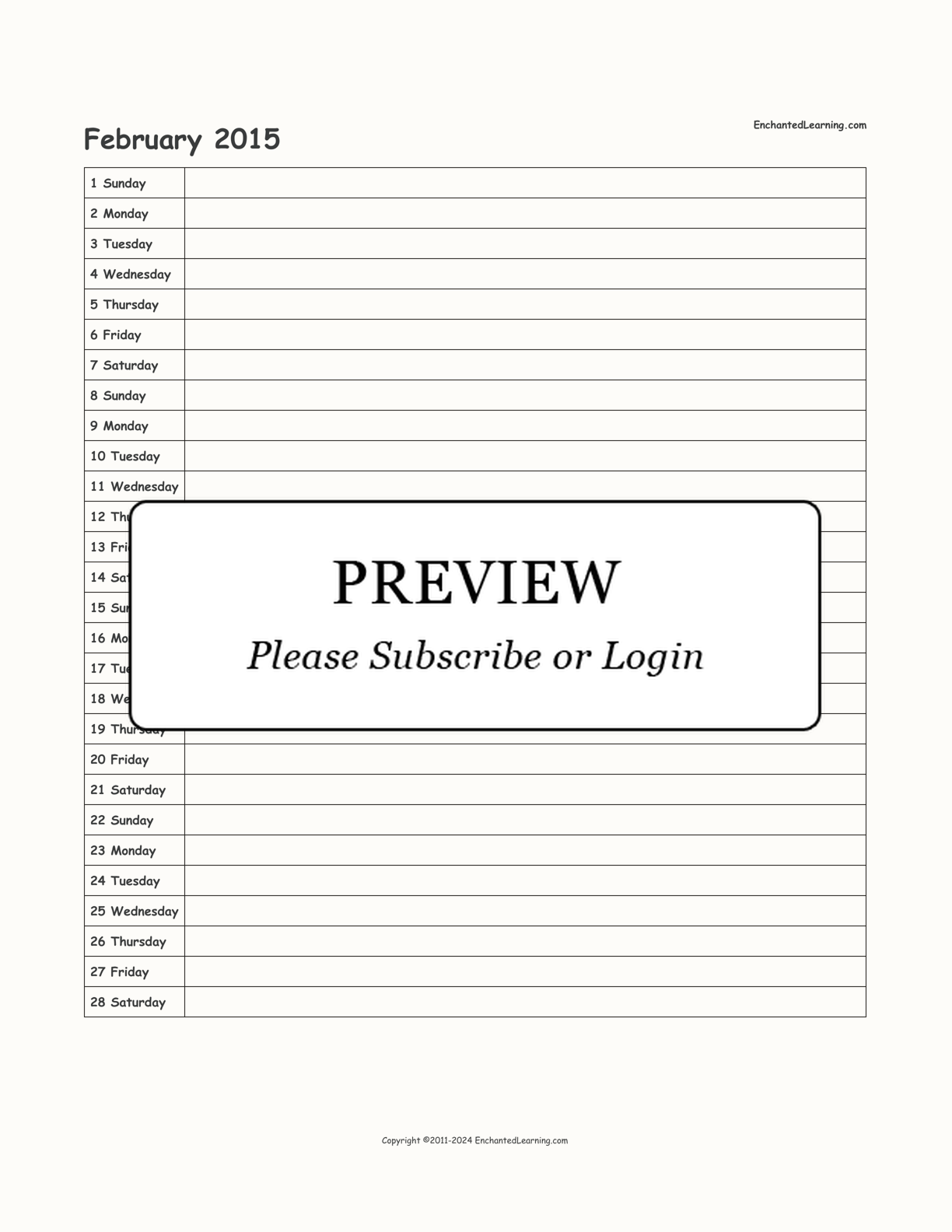2015 Scheduling Calendar interactive printout page 2