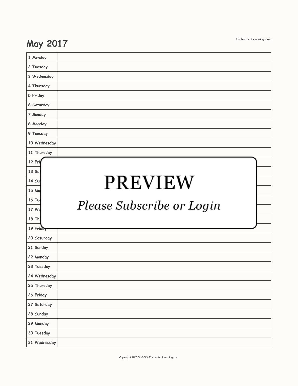 2016-2017 School-Year Scheduling Calendar interactive printout page 11