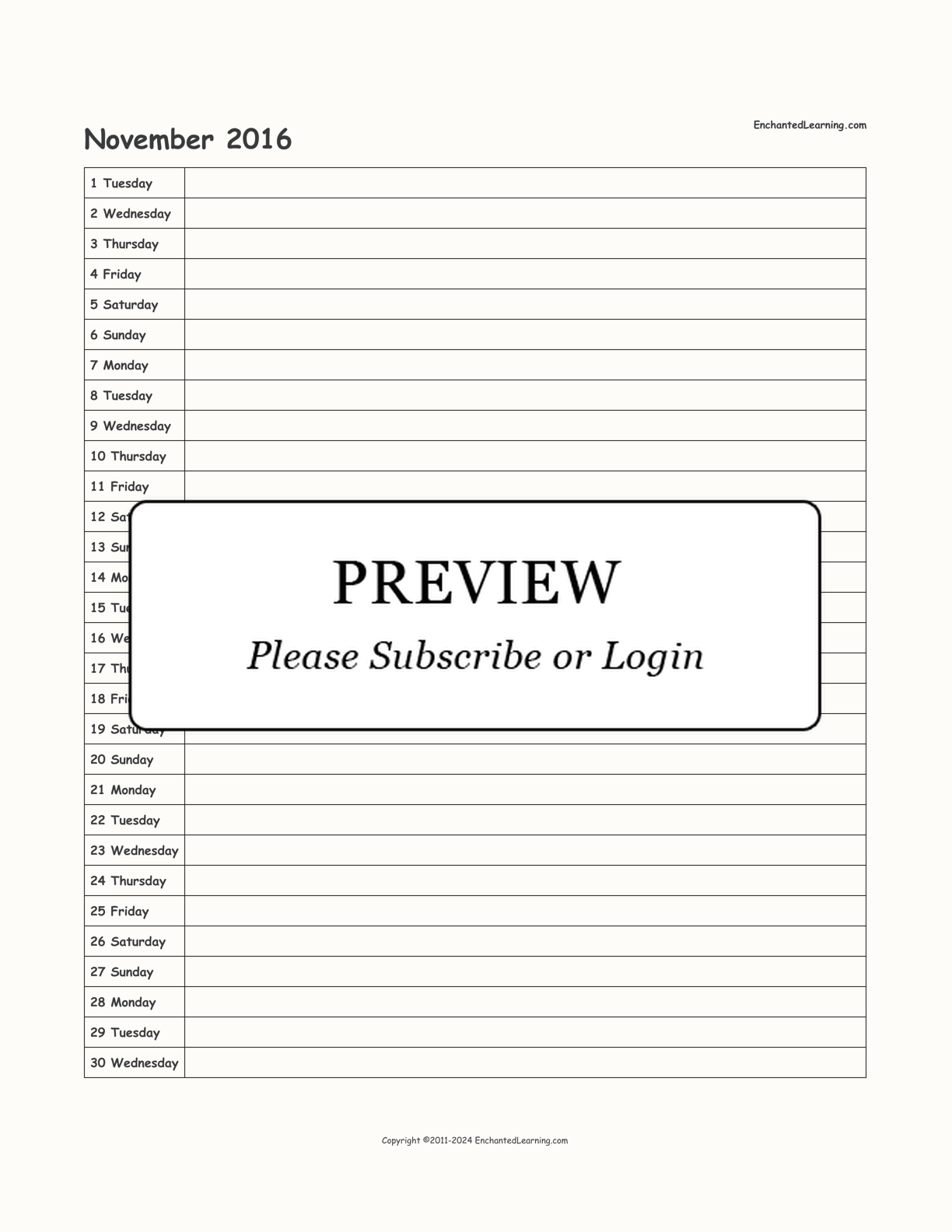 2016 Scheduling Calendar interactive printout page 11