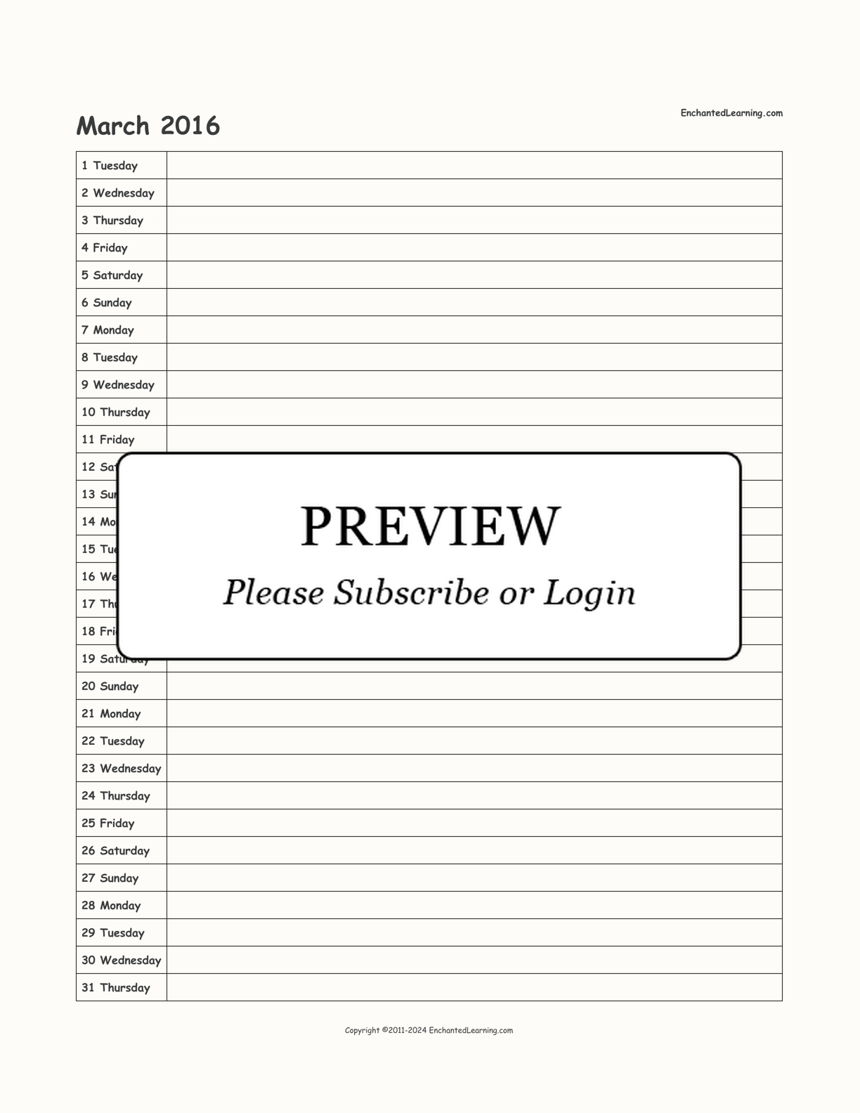 2016 Scheduling Calendar interactive printout page 3