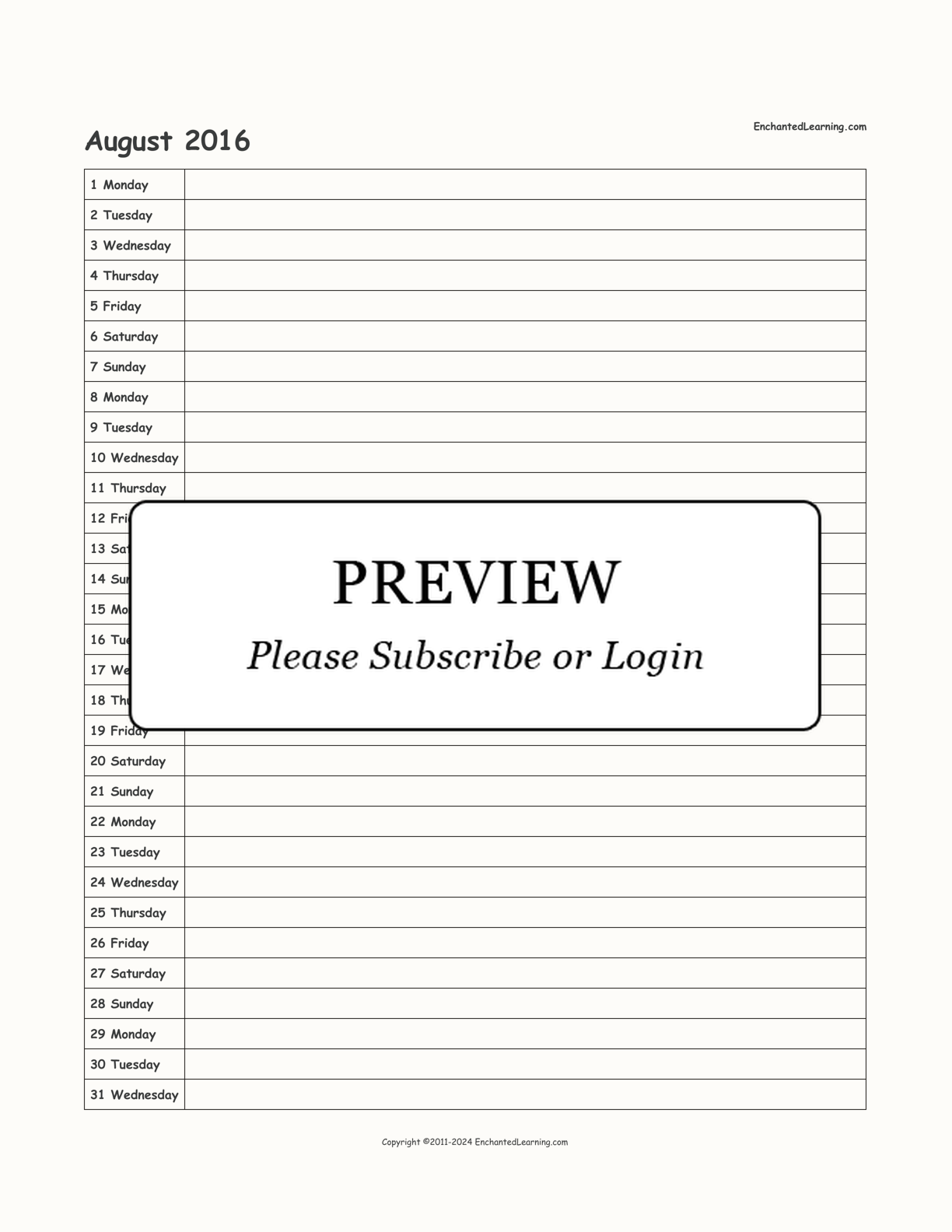 2016 Scheduling Calendar interactive printout page 8