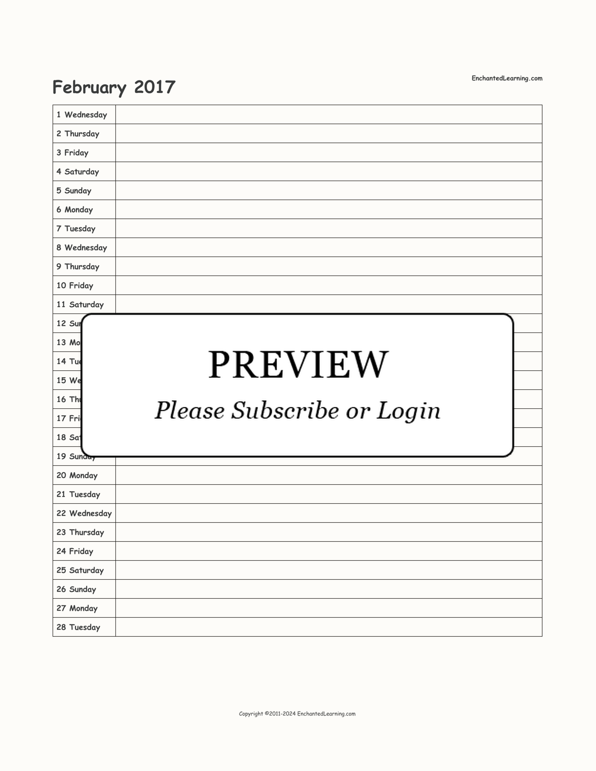 2017 Scheduling Calendar interactive printout page 2