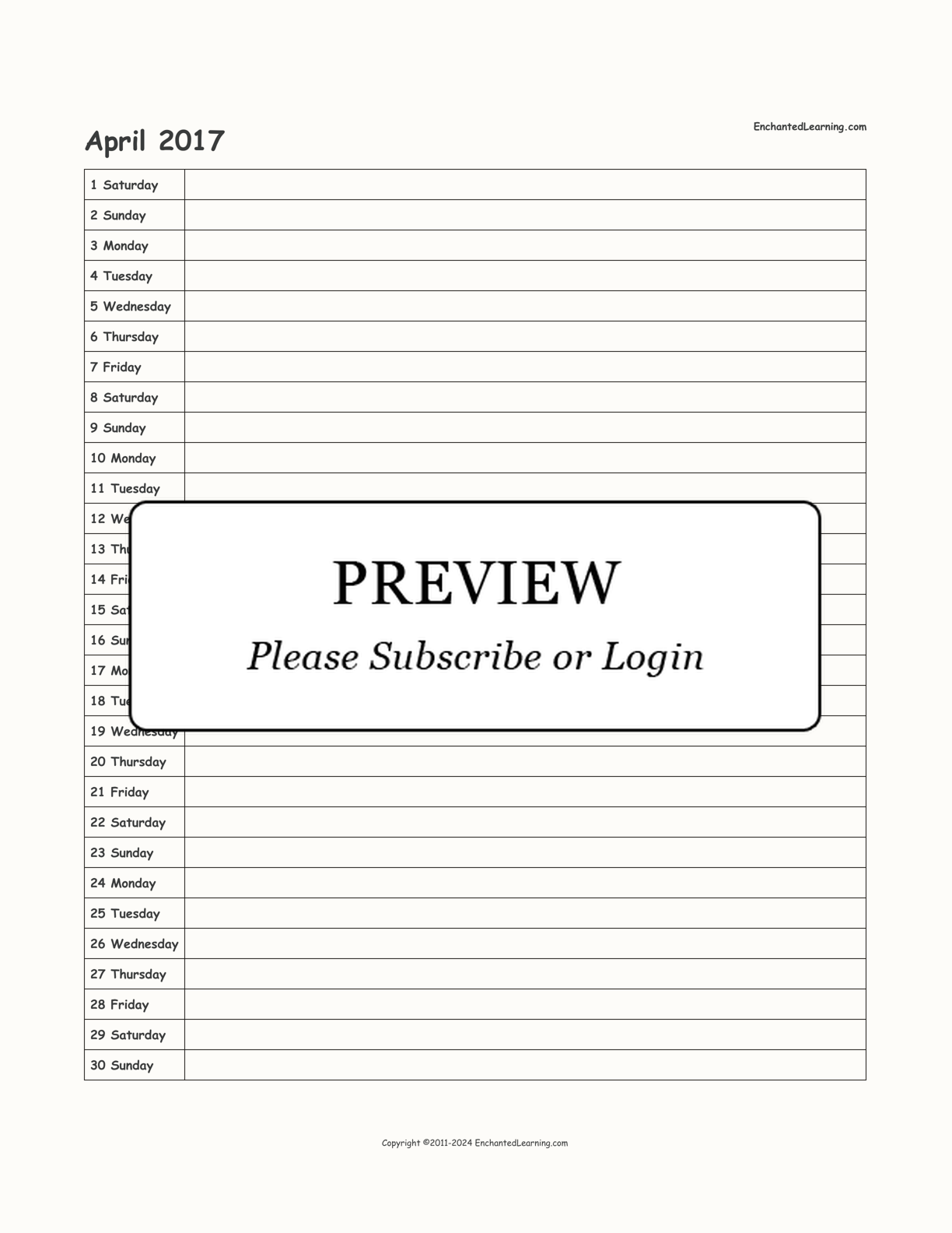 2017 Scheduling Calendar interactive printout page 4