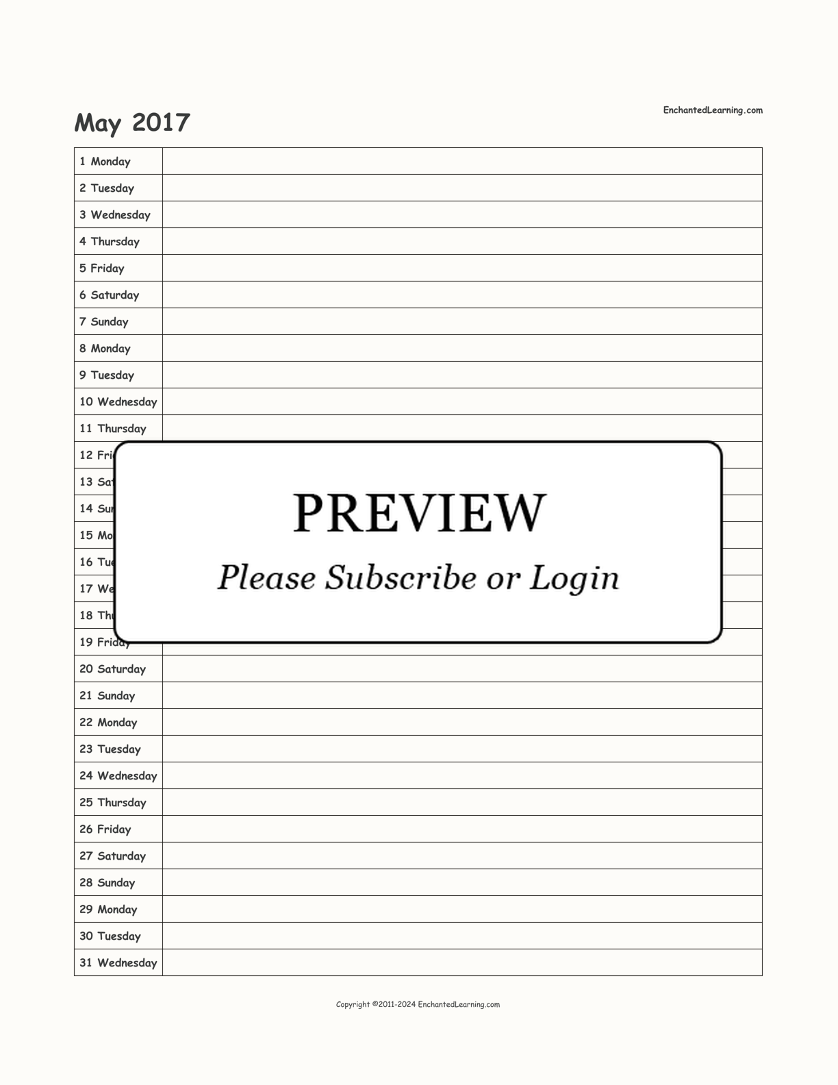 2017 Scheduling Calendar interactive printout page 5