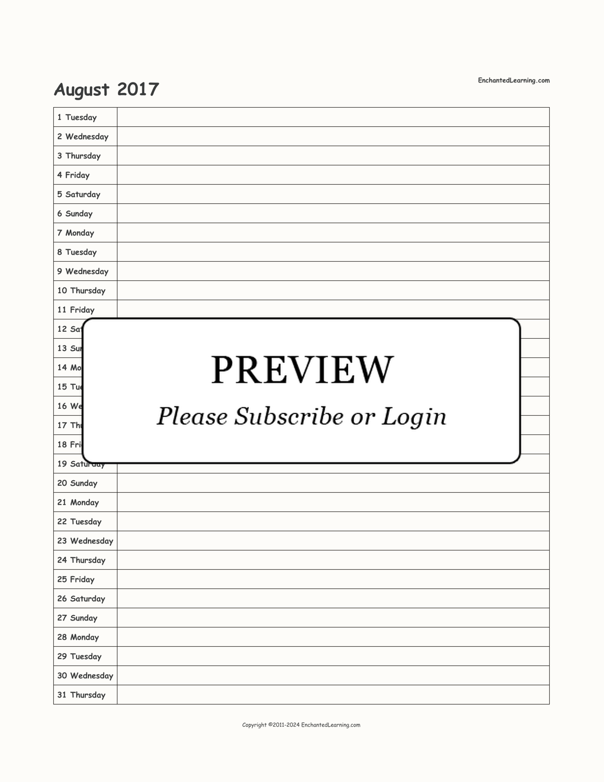 2017 Scheduling Calendar interactive printout page 8