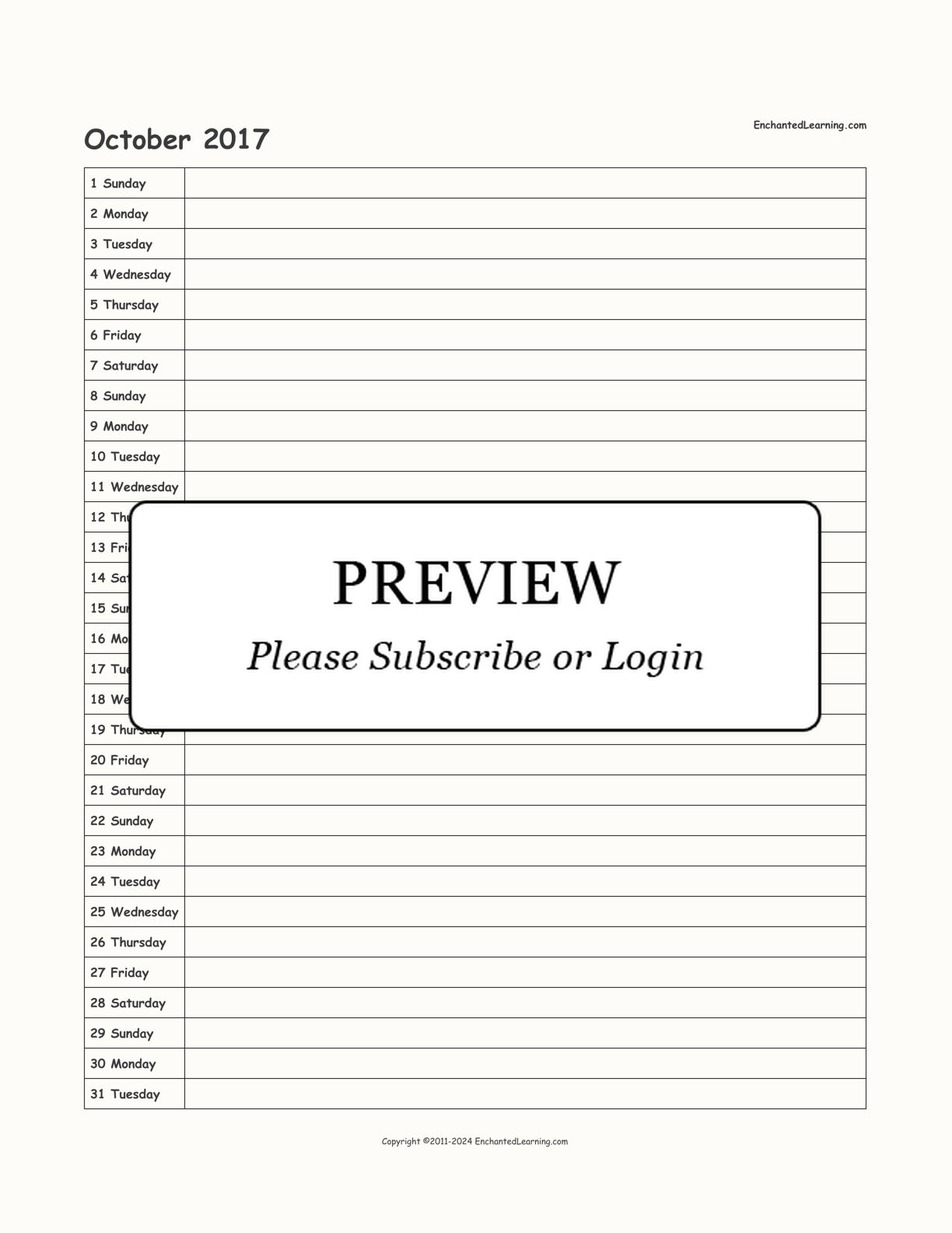 2017 Scheduling Calendar interactive printout page 10