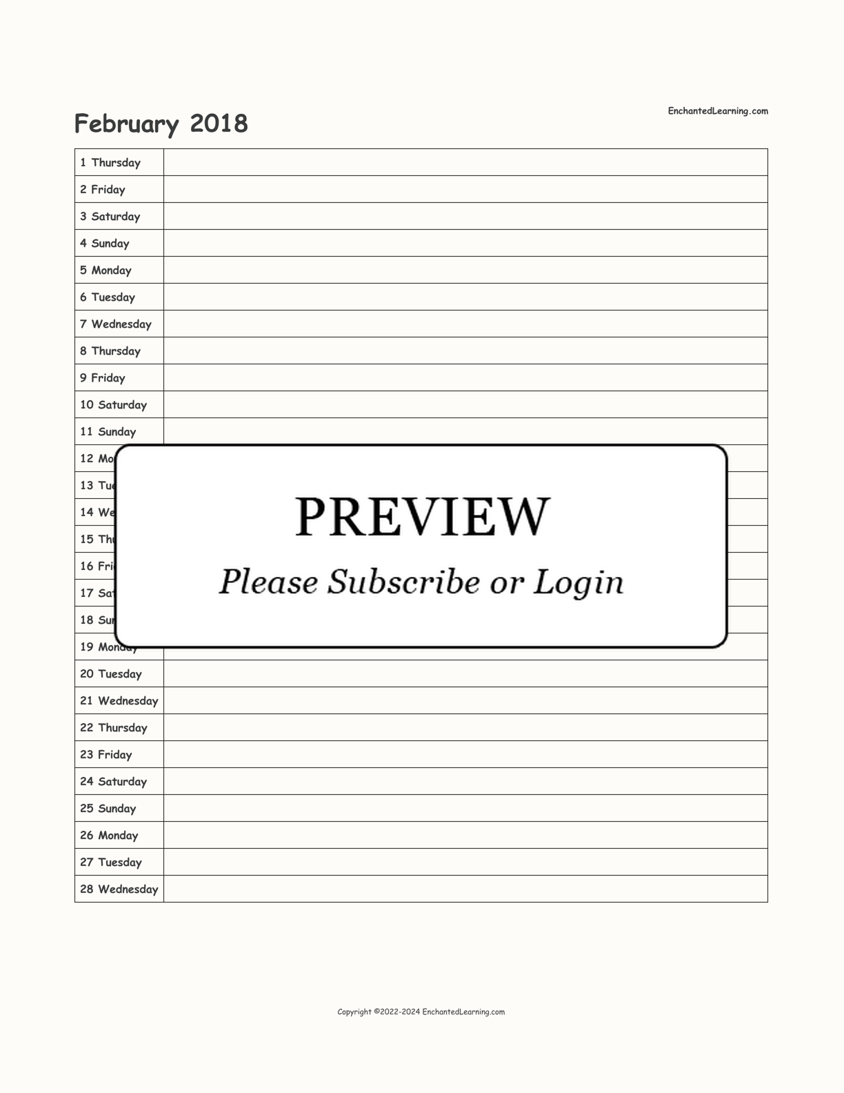 2018 Scheduling Calendar interactive printout page 2