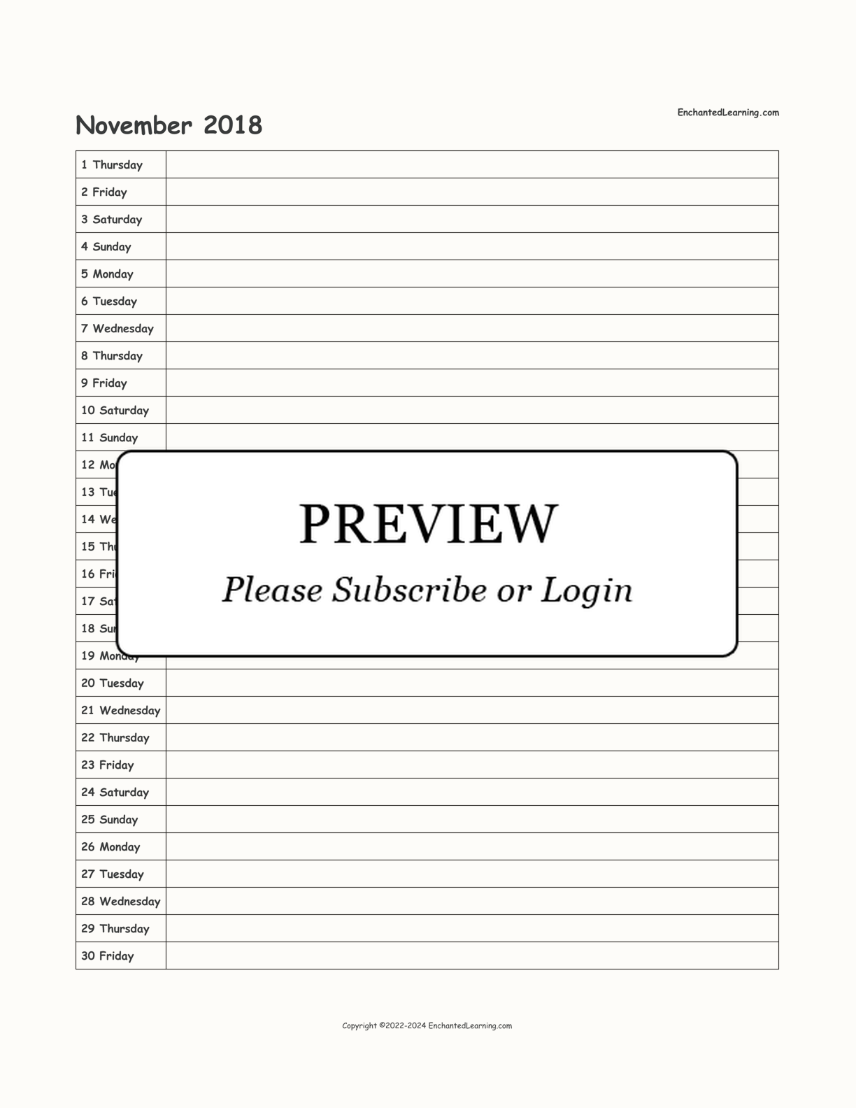 2018 Scheduling Calendar interactive printout page 11