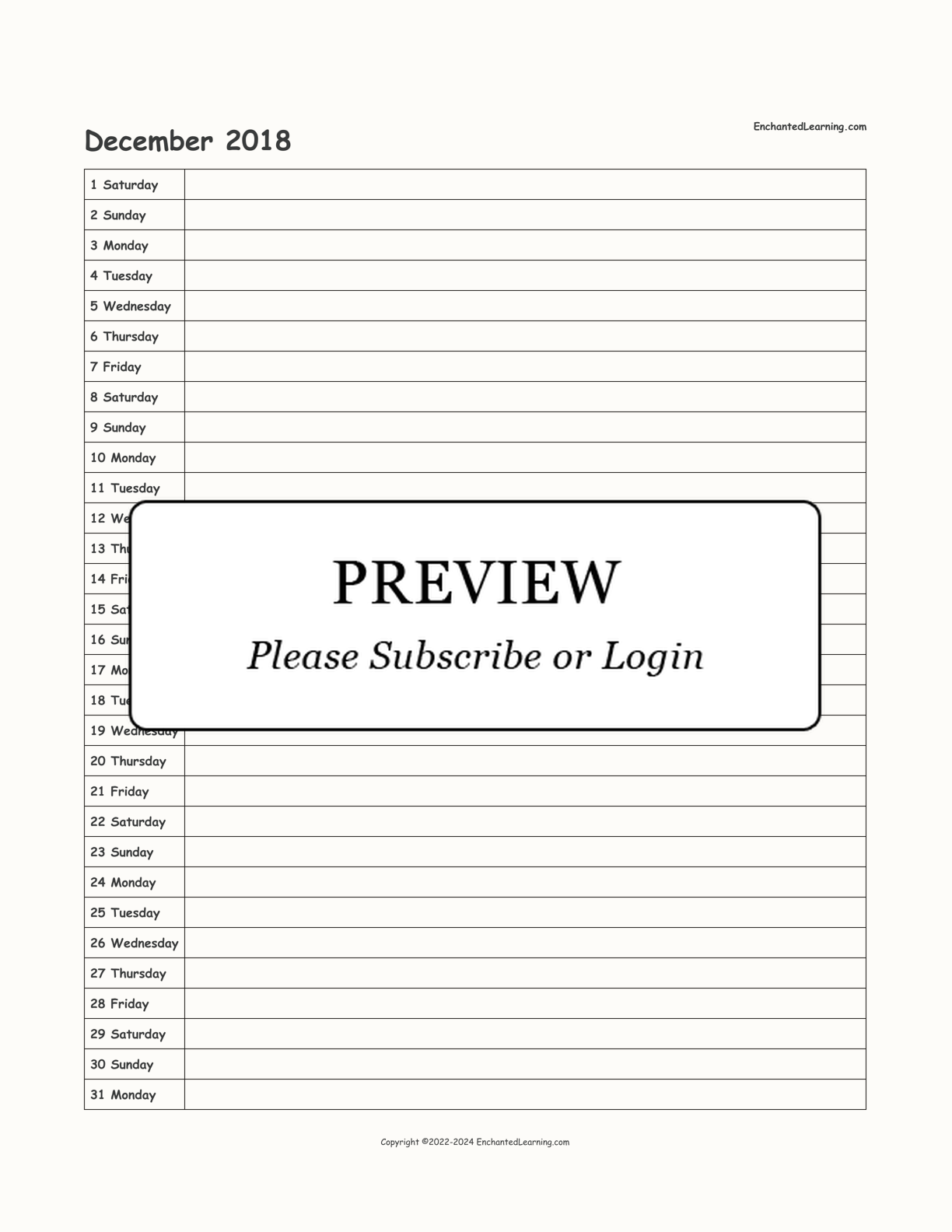 2018 Scheduling Calendar interactive printout page 12