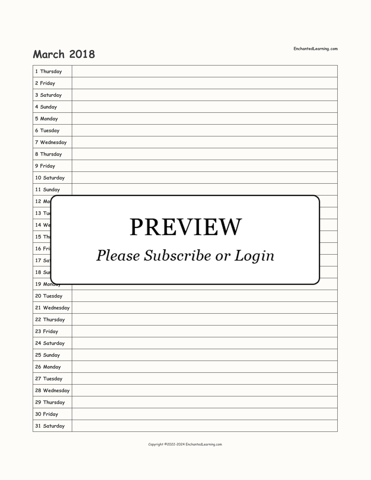 2018 Scheduling Calendar interactive printout page 3