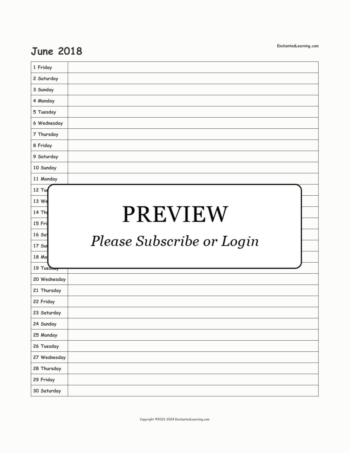 2018 Scheduling Calendar interactive printout page 6