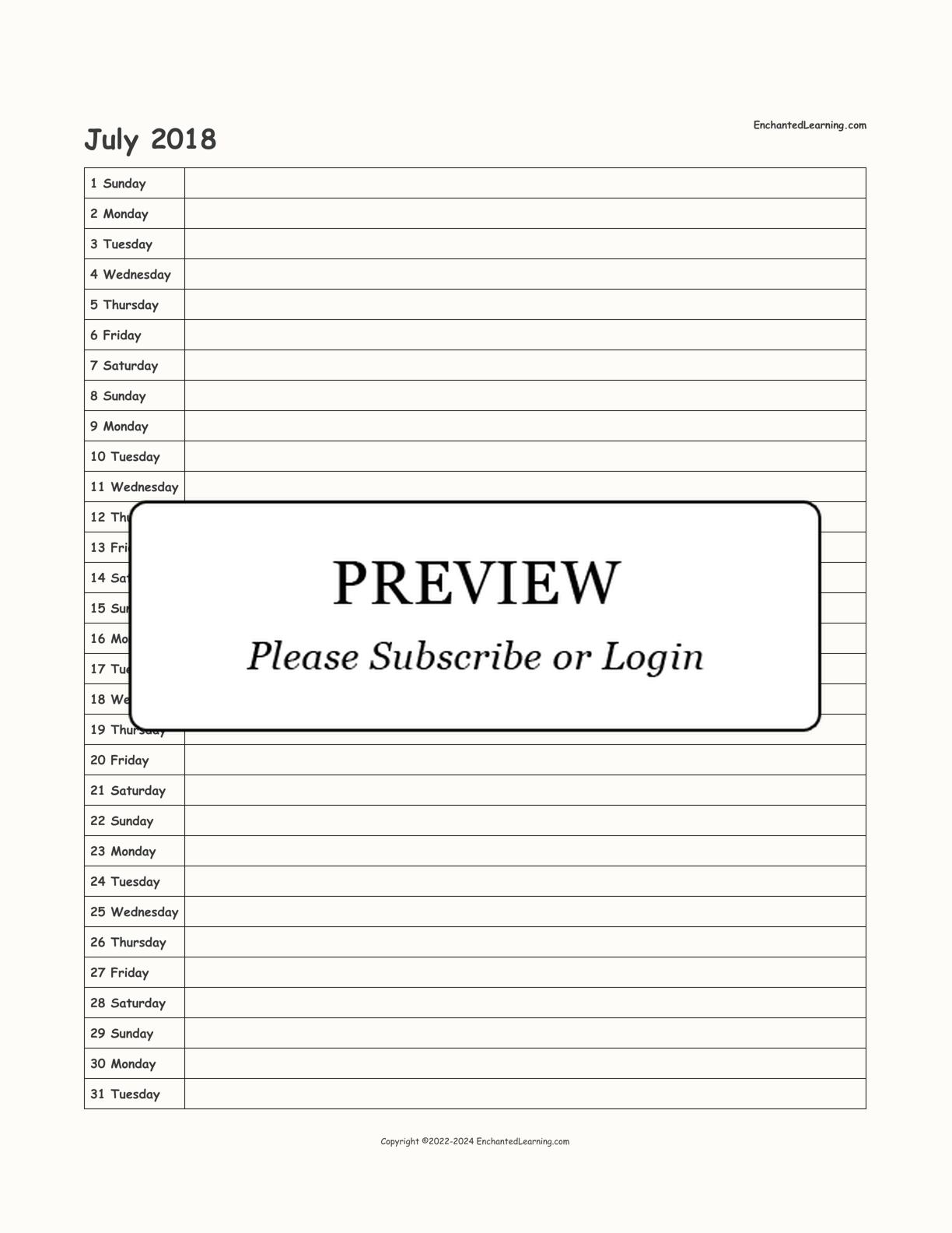 2018 Scheduling Calendar interactive printout page 7