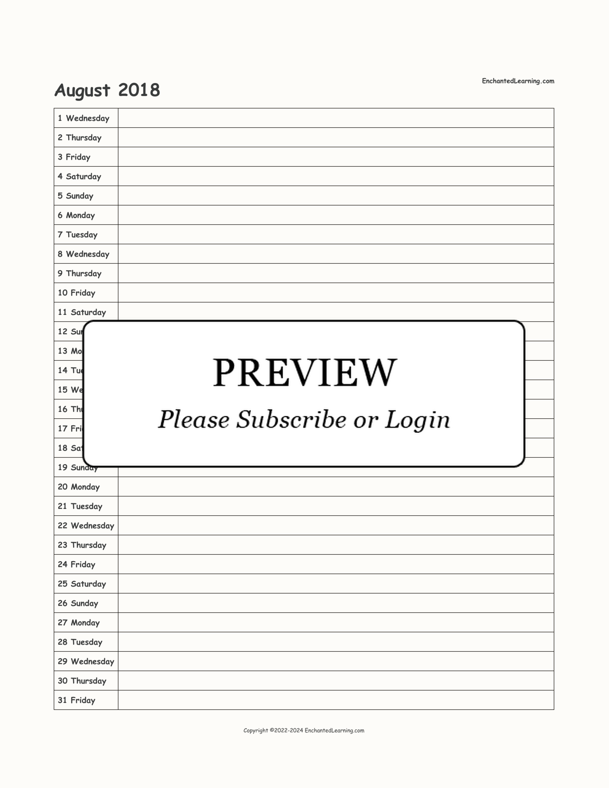 2018 Scheduling Calendar interactive printout page 8