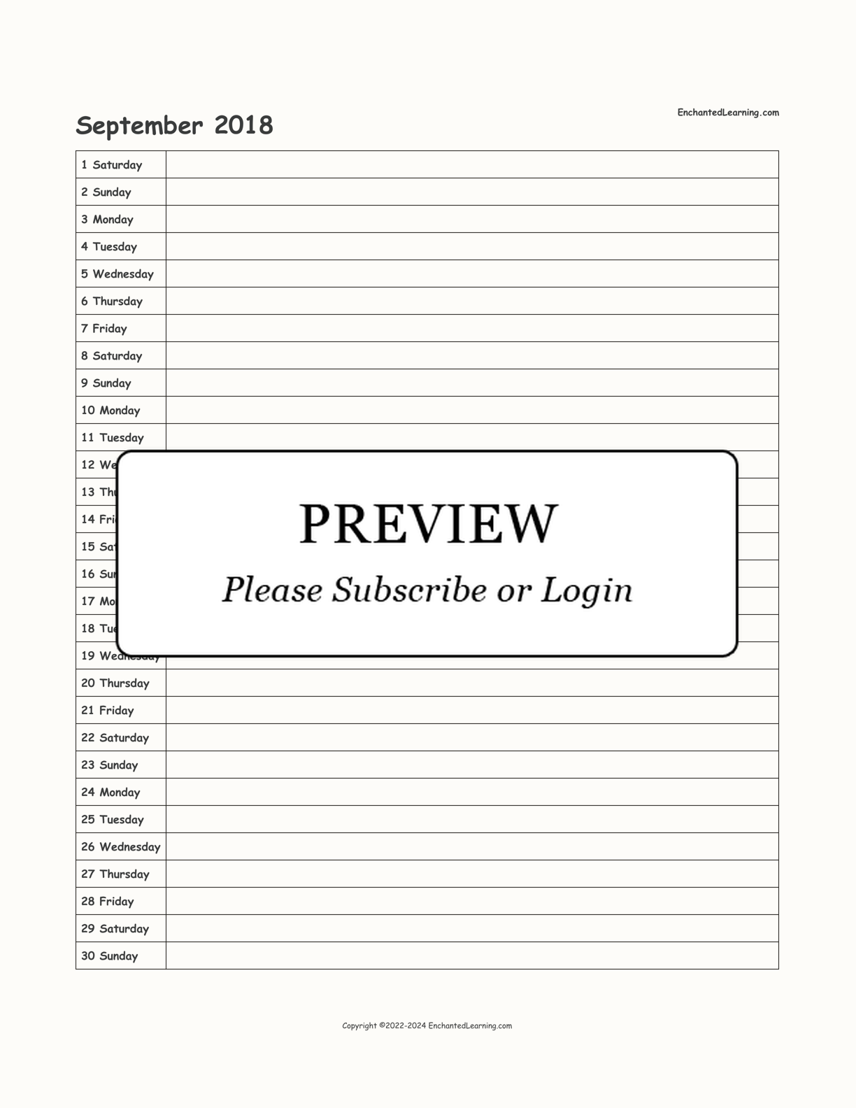 2018 Scheduling Calendar interactive printout page 9