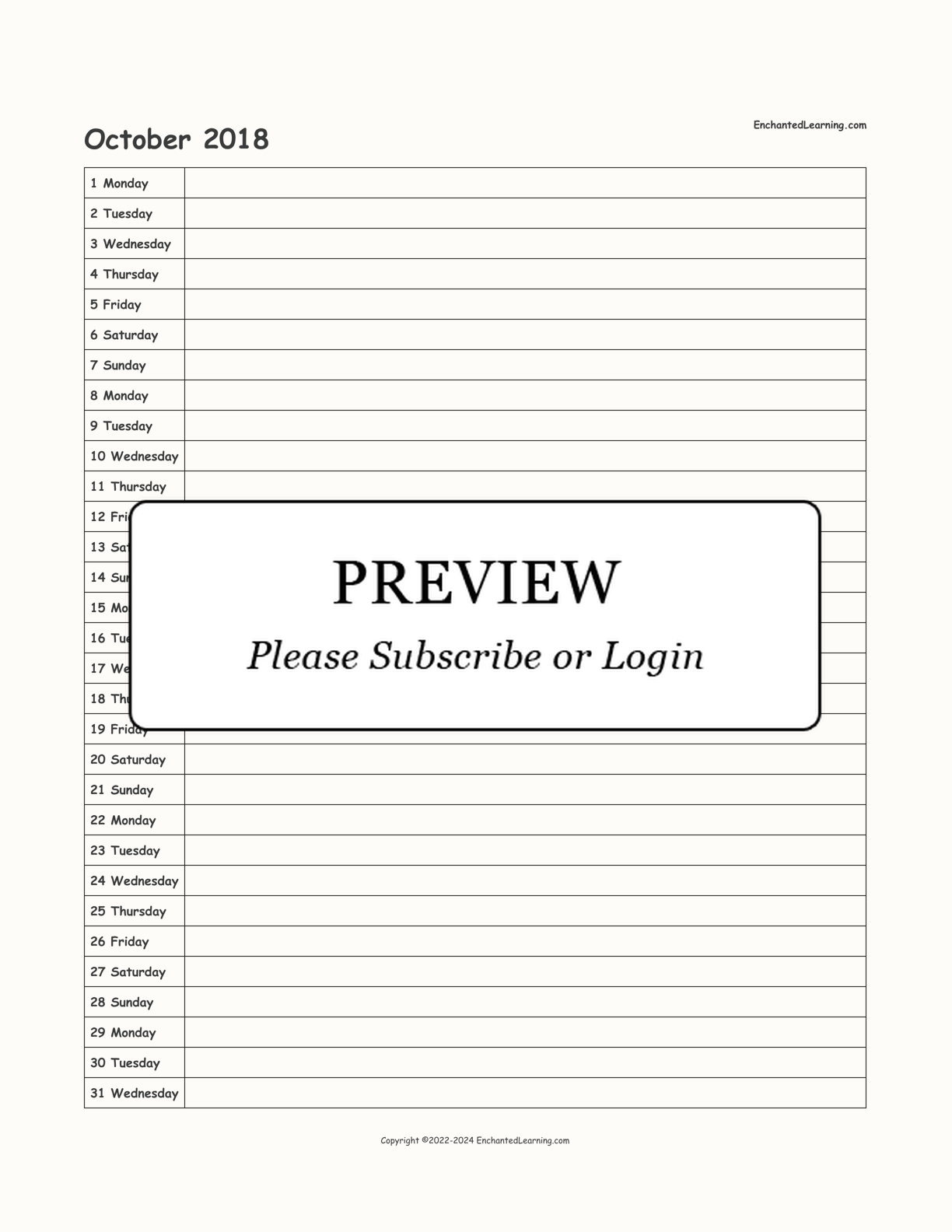 2018 Scheduling Calendar interactive printout page 10