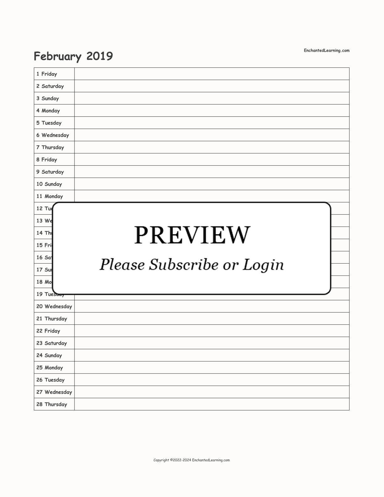 2019 Scheduling Calendar interactive printout page 2