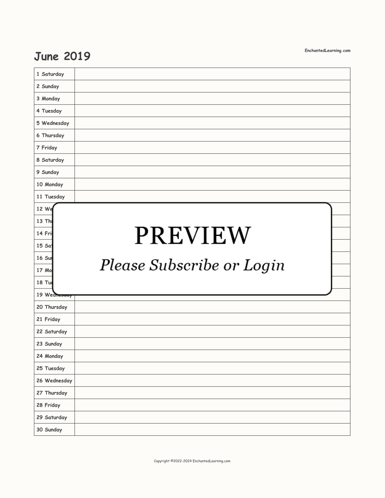 2019 Scheduling Calendar interactive printout page 6