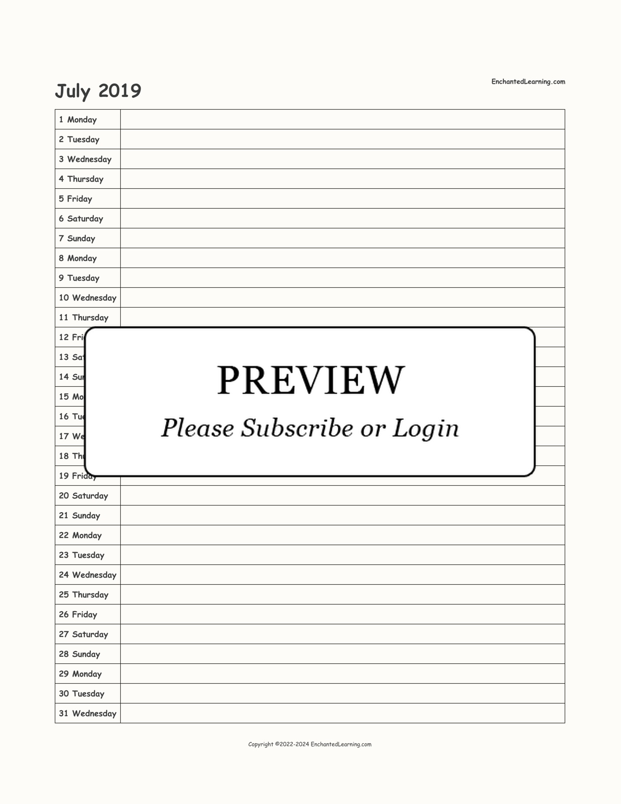 2019 Scheduling Calendar interactive printout page 7