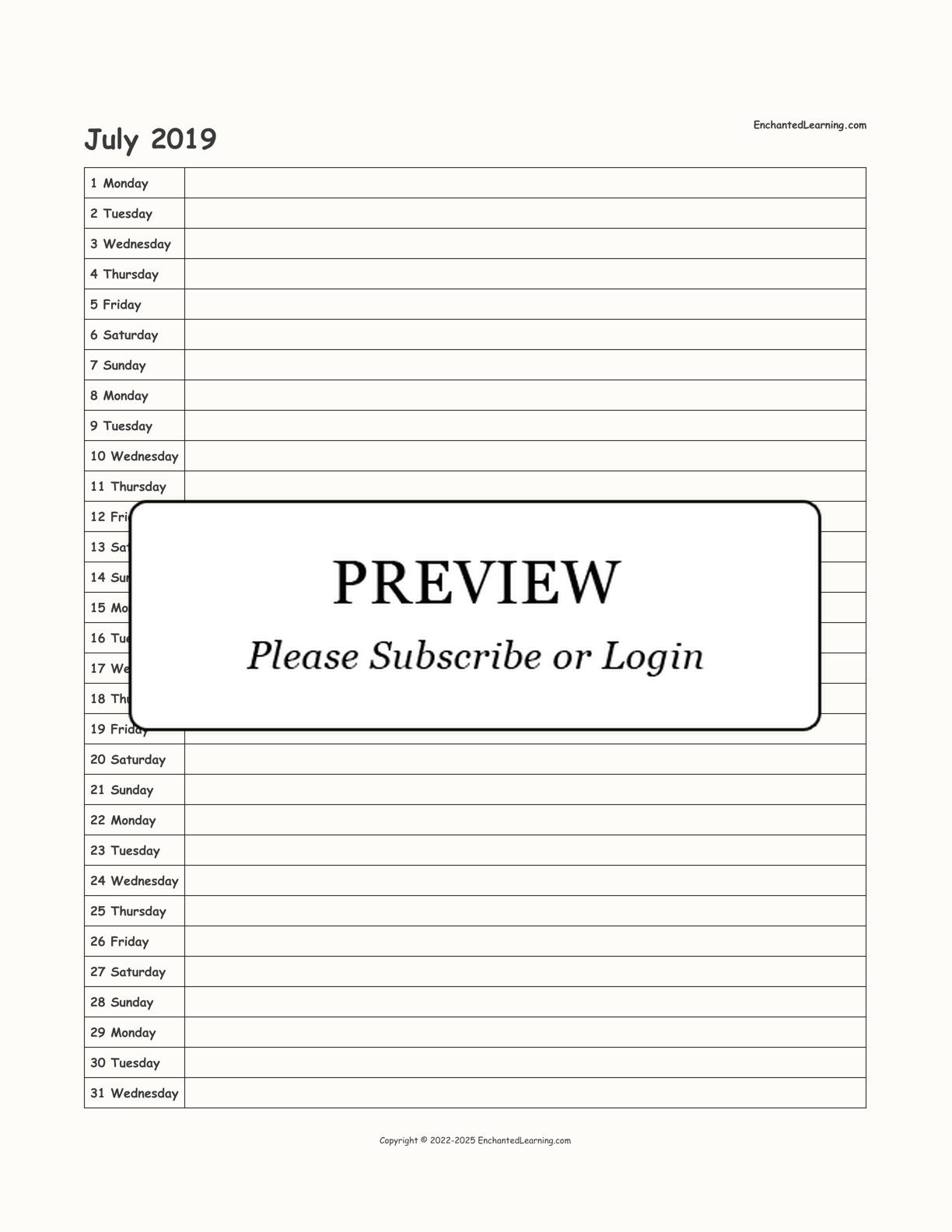 2019 Scheduling Calendar interactive printout page 7