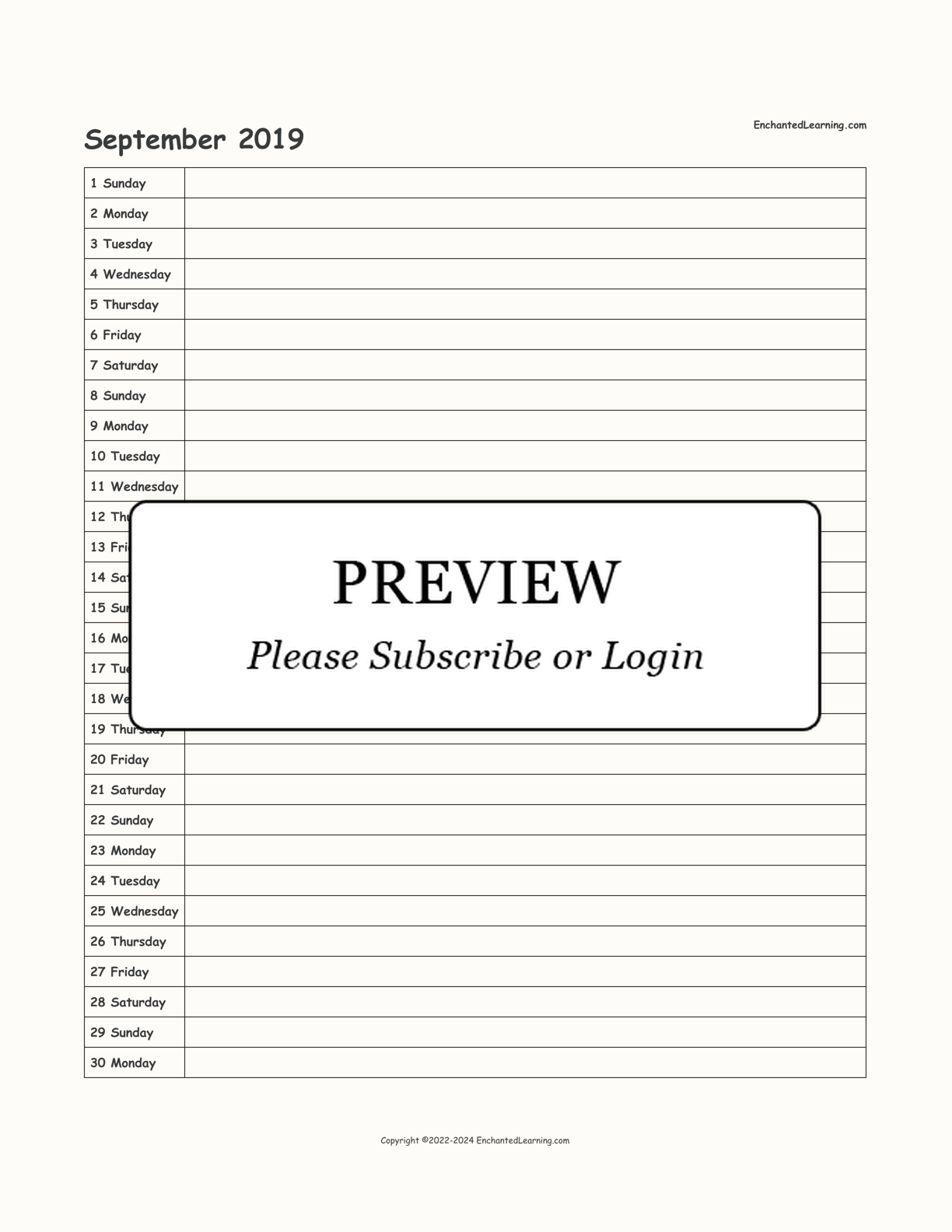 2019 Scheduling Calendar interactive printout page 9
