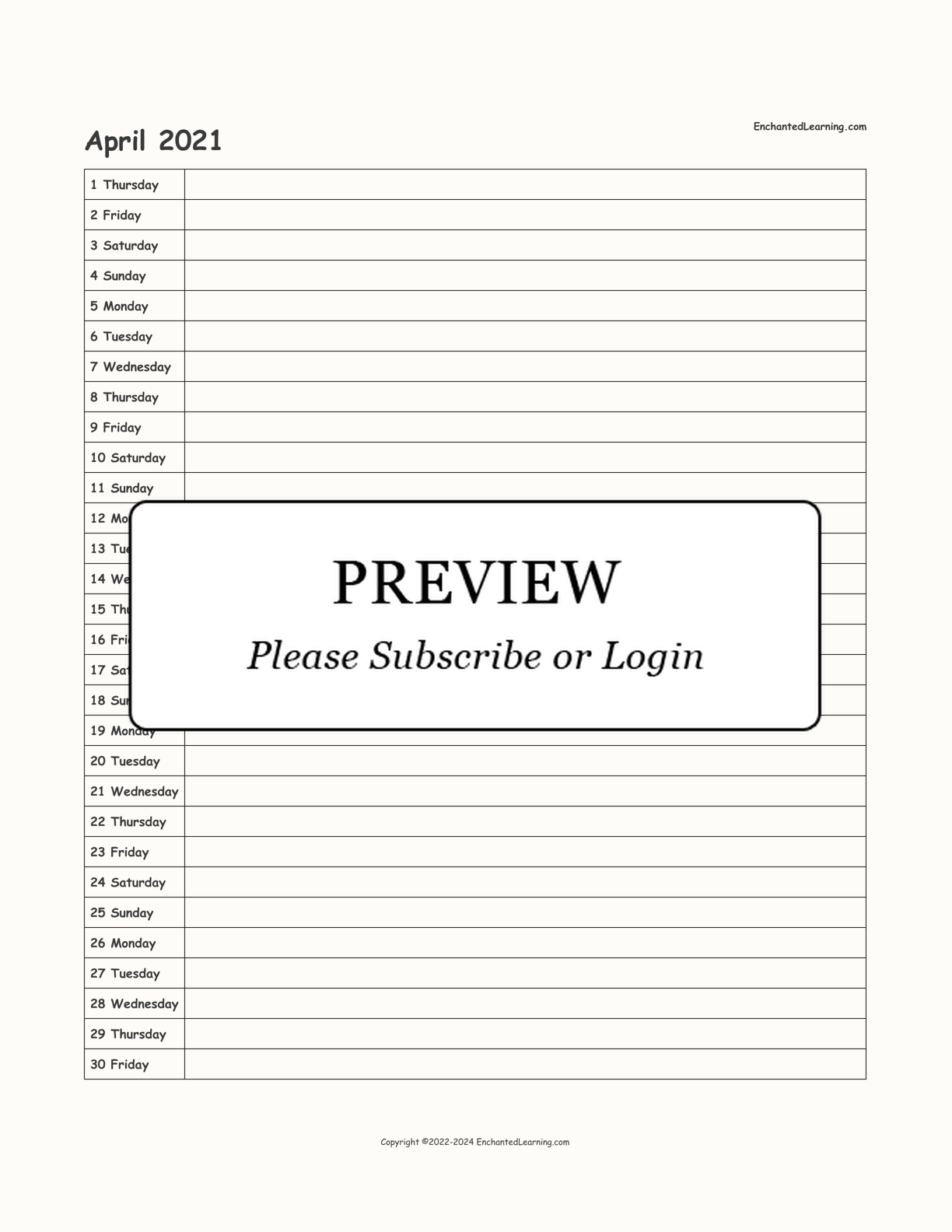 2021 Scheduling Calendar interactive printout page 4