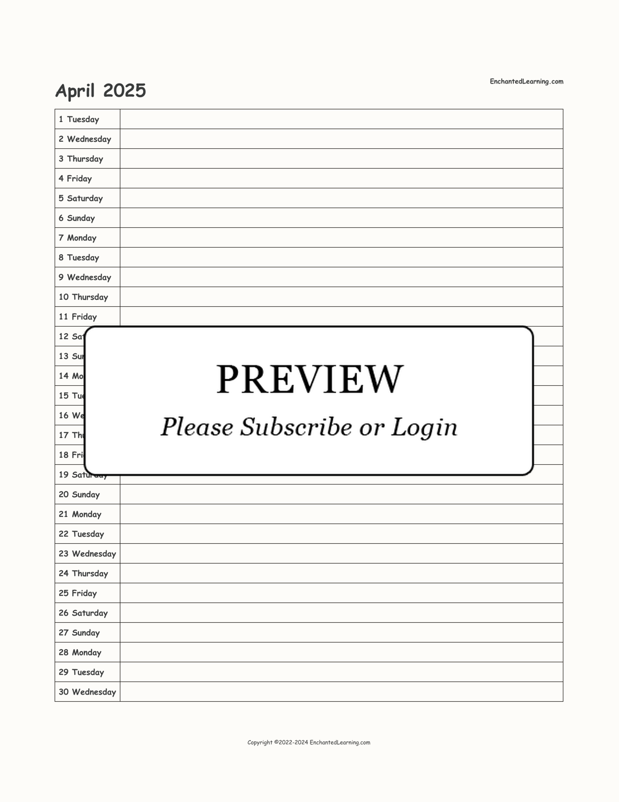 2024-2025 School-Year Scheduling Calendar interactive printout page 10