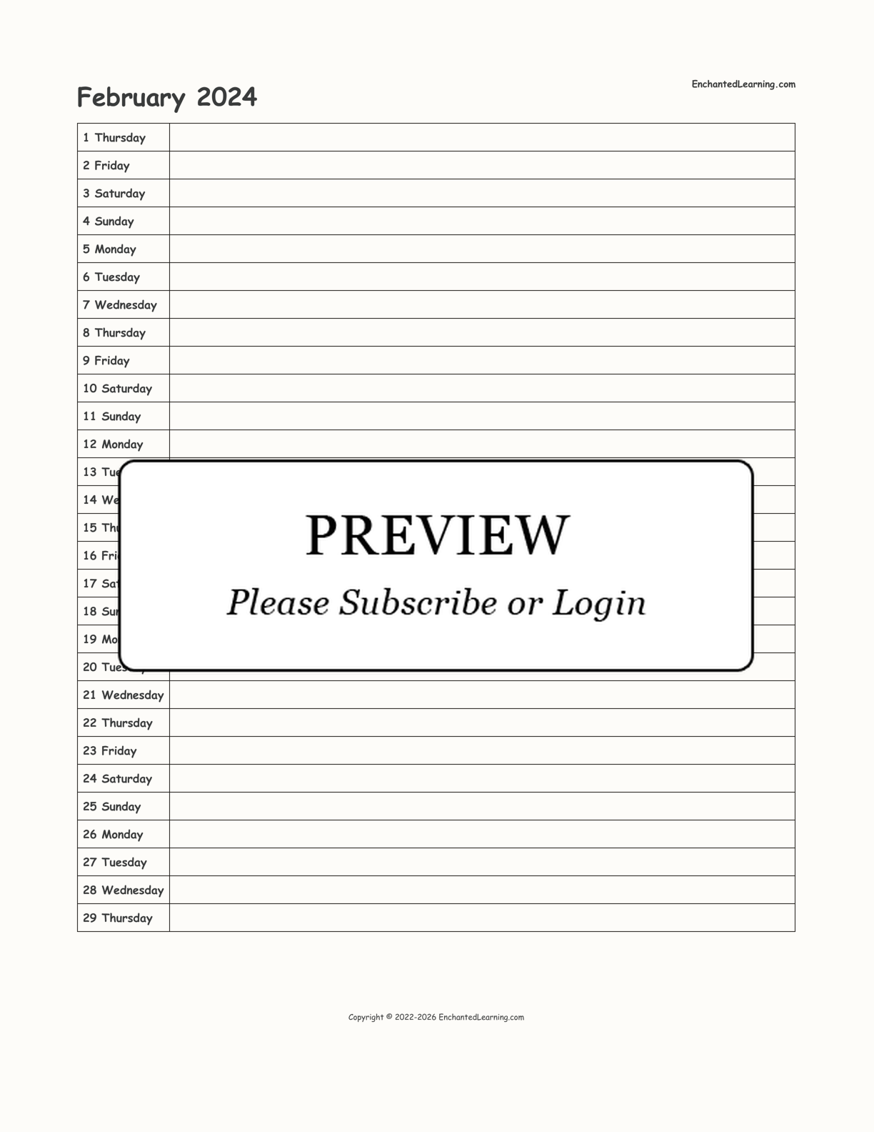 February 2024 Scheduling Calendar Enchanted Learning February 2024 Scheduling Calendar Enchanted Learning