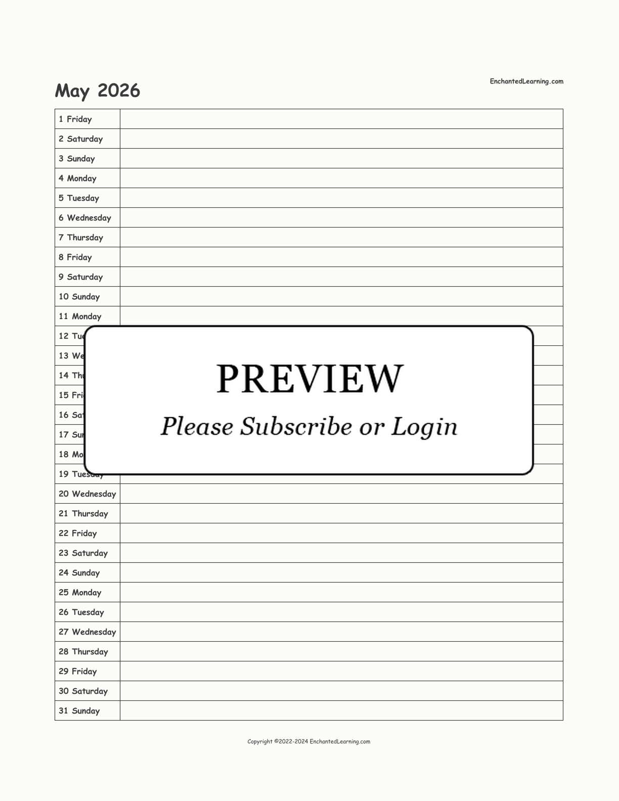 2026 Scheduling Calendar interactive printout page 5