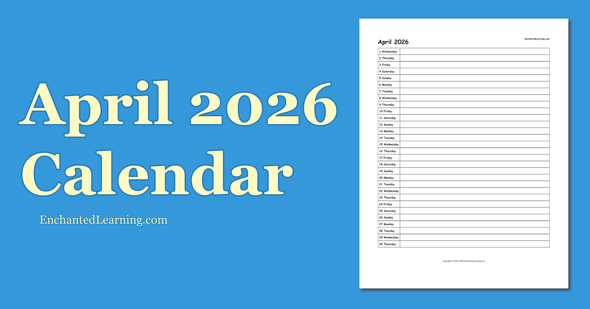 April 2026 Scheduling Calendar Enchanted Learning