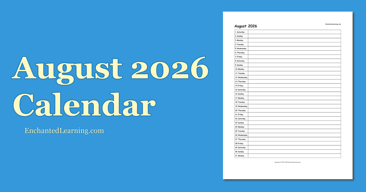 August 2026 Scheduling Calendar Enchanted Learning