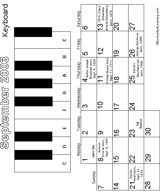 September Calendar 2003 EnchantedLearning