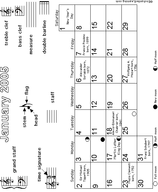 January Calendar 2005 EnchantedLearning