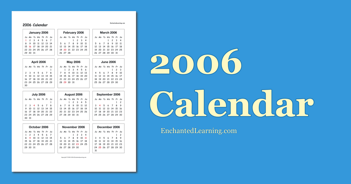 2006 Calendar With Holidays Printable 2006 Calendar With Holidays Printable