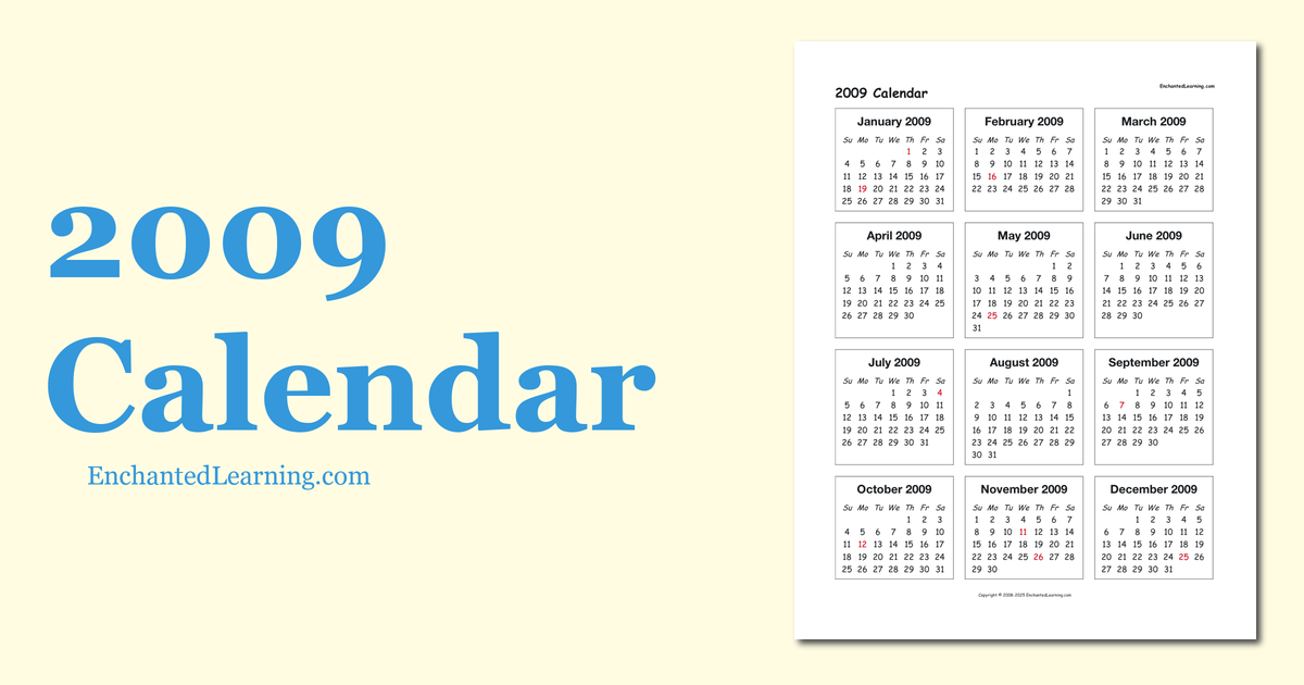 2009 One-Page Calendar - Enchanted Learning