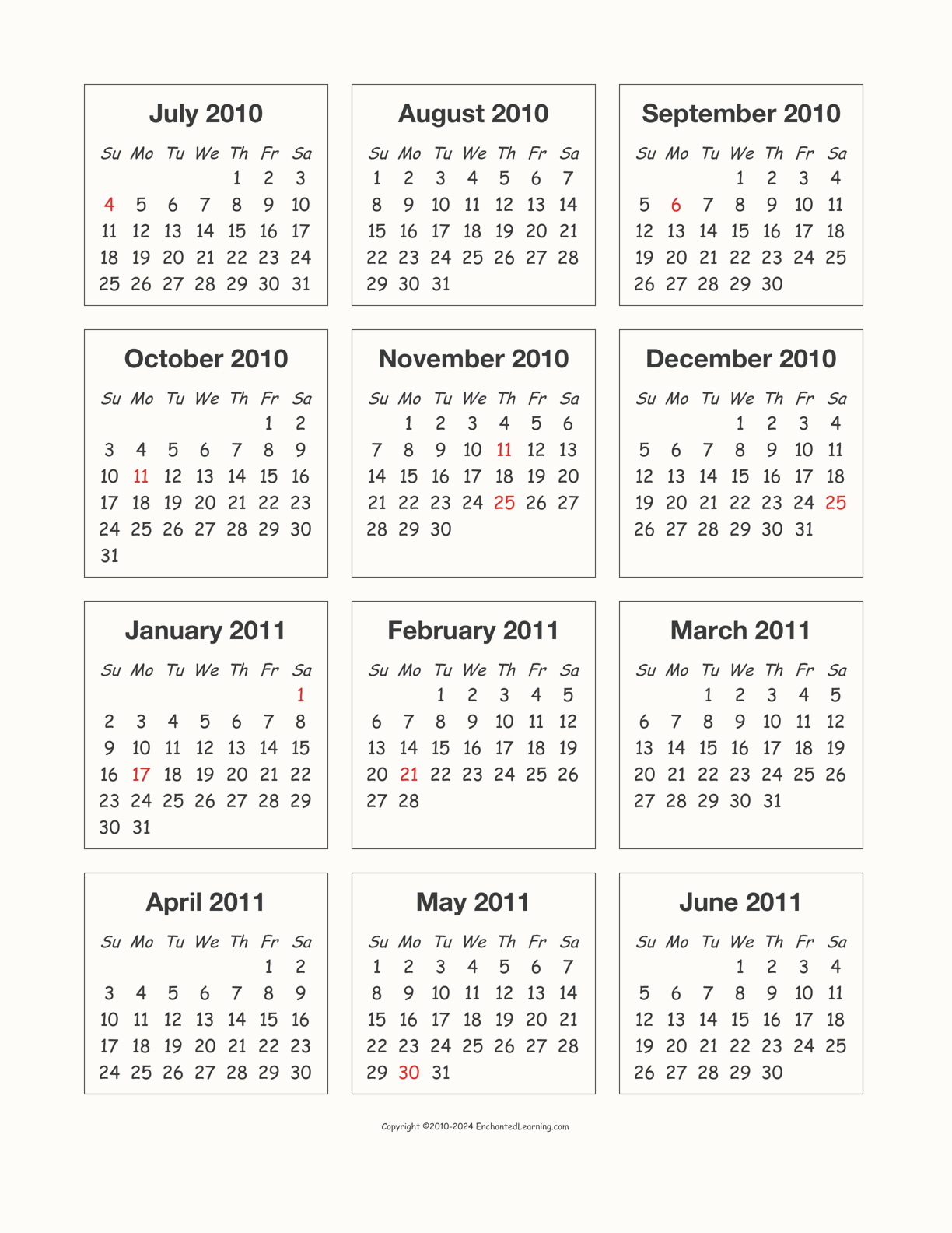2010-2011 Calendar interactive printout page 1
