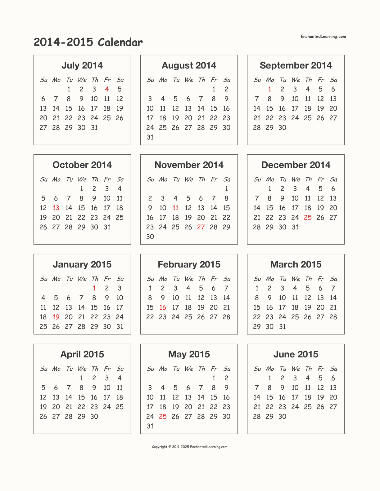 2014-2015 Calendar interactive printout page 1