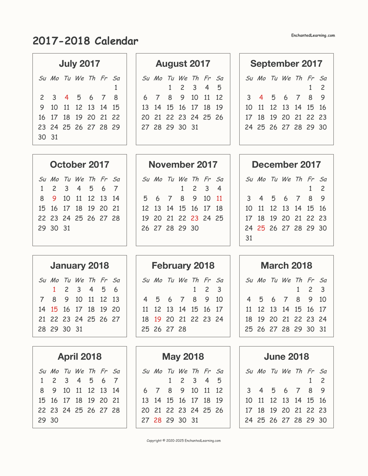 2017-2018 Calendar interactive printout page 1