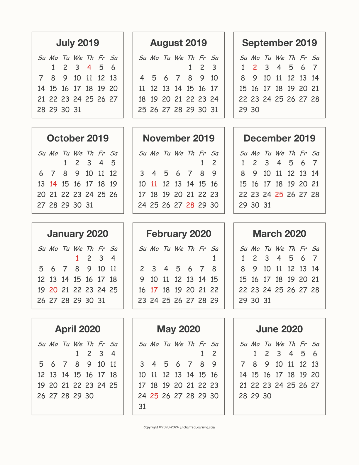 2019-2020 Calendar interactive printout page 1