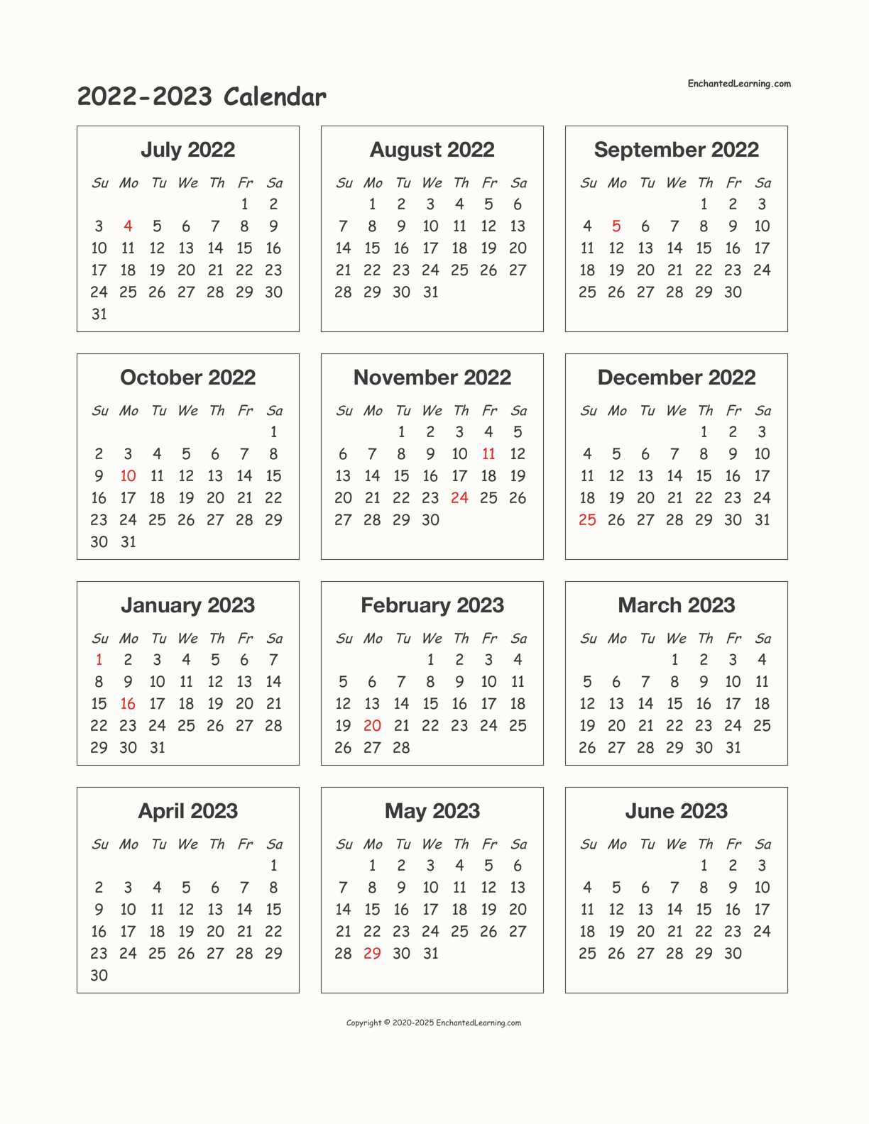 Split Year Calendars 2022 2023 July To June Pdf Templates Split Year