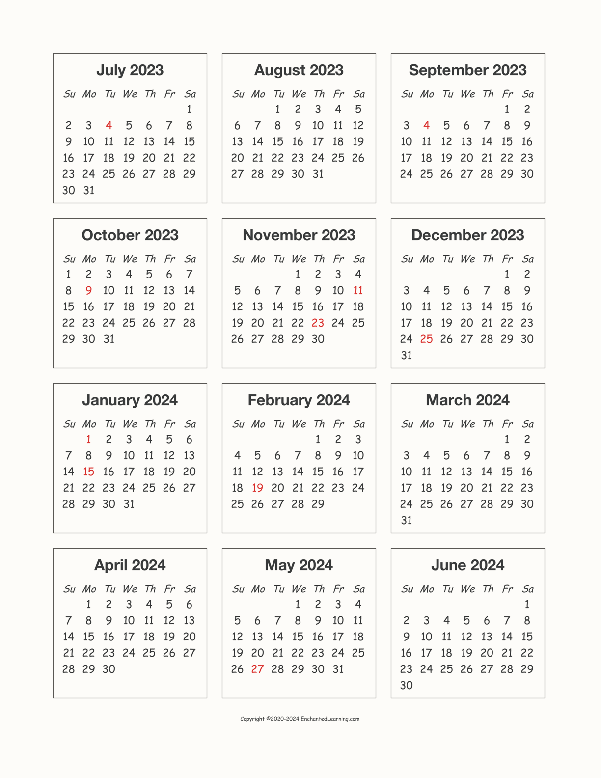 2023 2024 Calendar Template