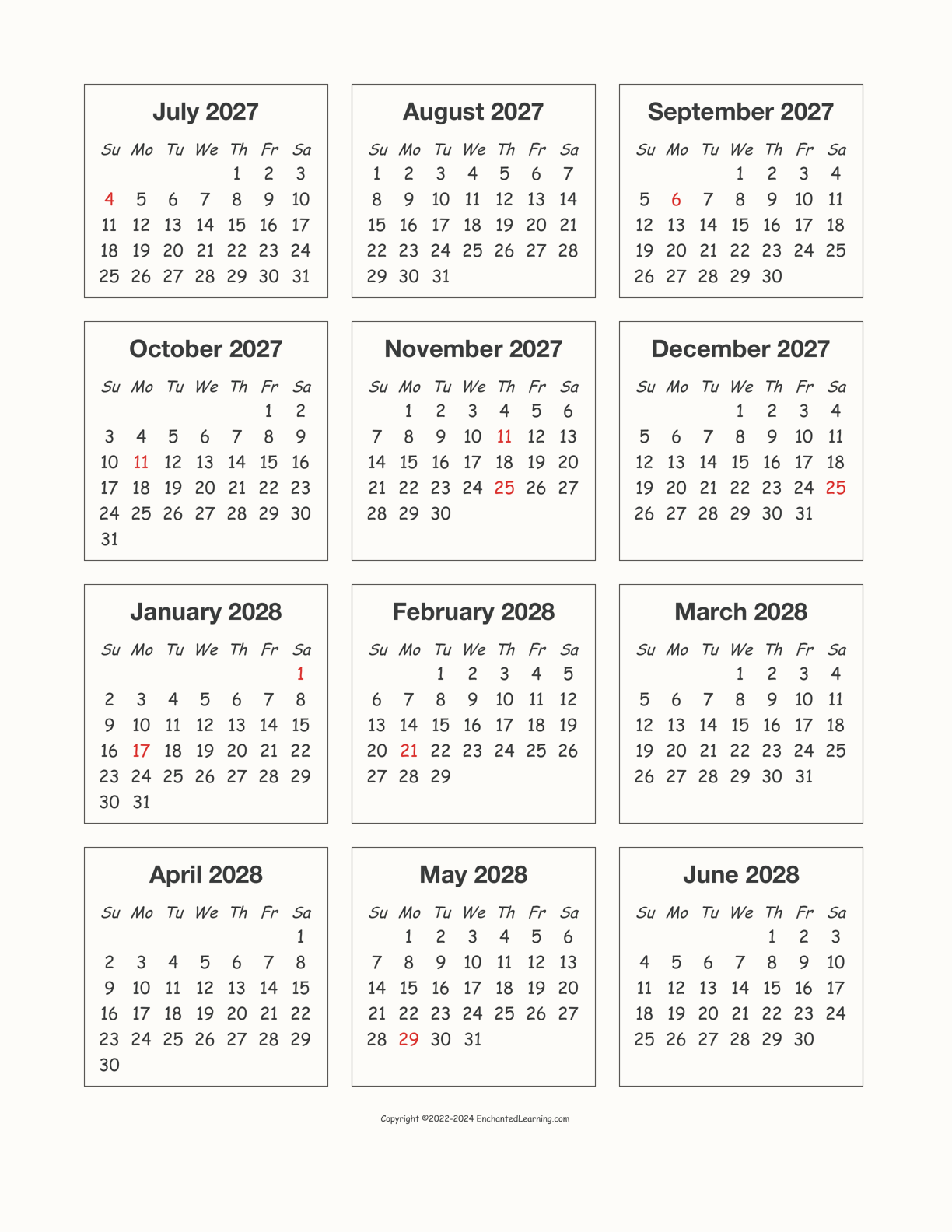 2027-2028 Calendar interactive printout page 1