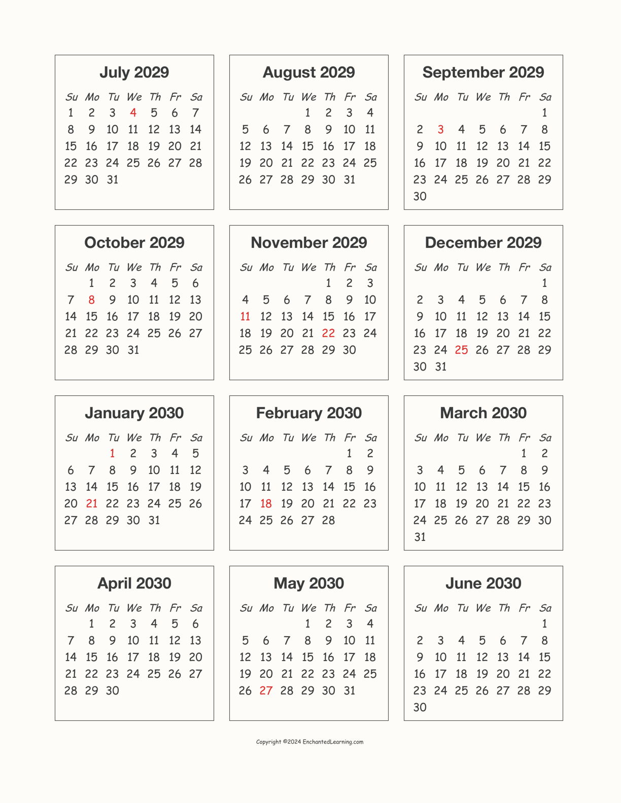 2029-2030 Calendar interactive printout page 1